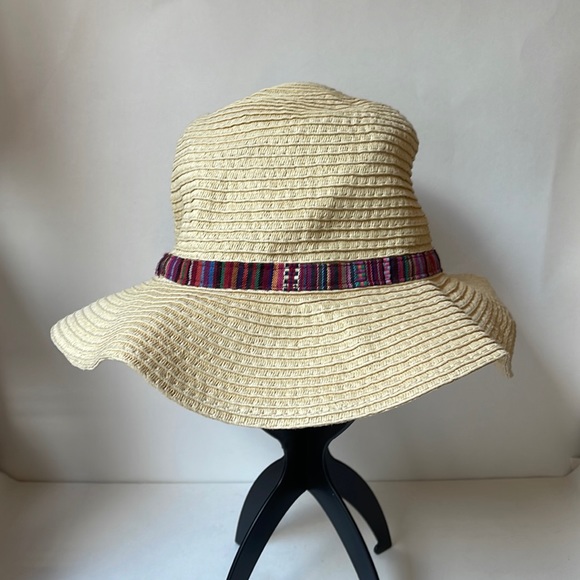 Women’s sun hat natural weave and colorful ribbon soft edge brim tassel details